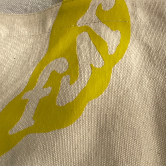 •Cotton Graphic Shopping Reusable Large Cream YellowTote NWOT - Picture 5 of 11